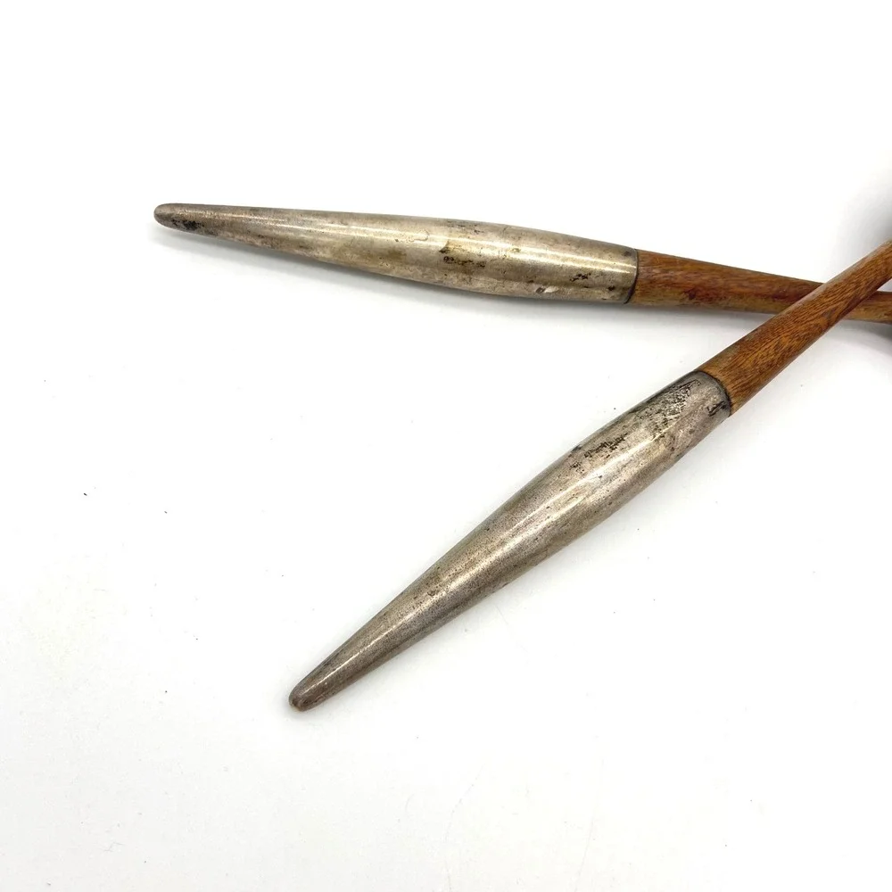 Vintage Mid Century Modern Teak Wood and Sterling Silver Salad Serving Set‎